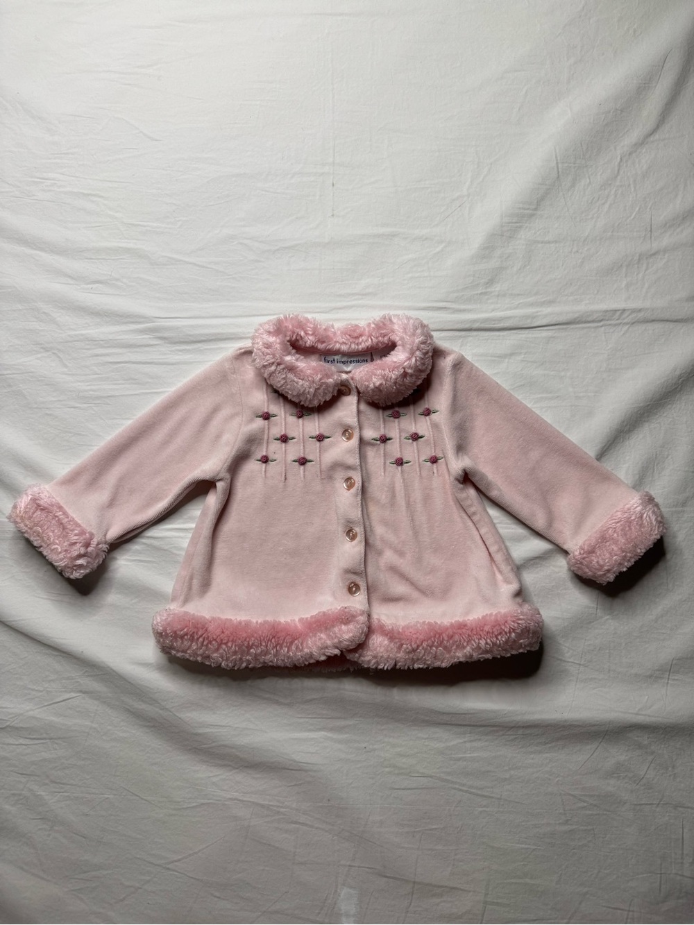 First Impressions - Girls' Pink Faux-Fur Trim Jacket - Classic Coat